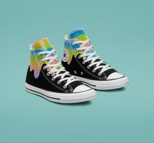 Tenisi Inalti Converse Chuck Taylor All Star Glitter Drip Negrii Bej Albi | CV-654JFQ