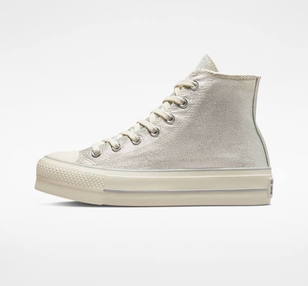 Tenisi Inalti Converse Chuck Taylor All Star Lift Platforma Metallic Twill Argintii Argintii | CV-752AHK