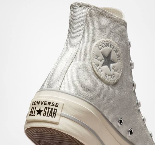 Tenisi Inalti Converse Chuck Taylor All Star Lift Platforma Metallic Twill Argintii Argintii | CV-752AHK