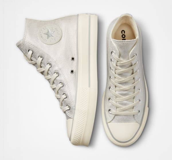 Tenisi Inalti Converse Chuck Taylor All Star Lift Platforma Metallic Twill Argintii Argintii | CV-752AHK