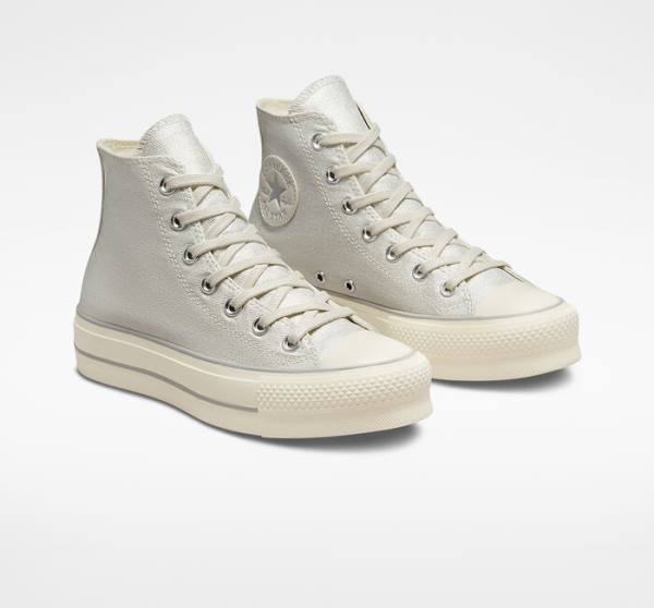 Tenisi Inalti Converse Chuck Taylor All Star Lift Platforma Metallic Twill Argintii Argintii | CV-752AHK