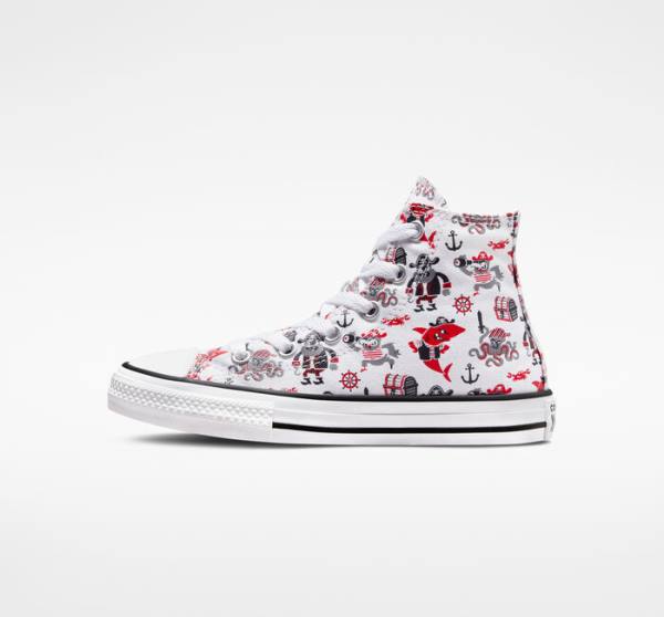 Tenisi Inalti Converse Chuck Taylor All Star Pirates Albi Rosii Negrii | CV-784OPB