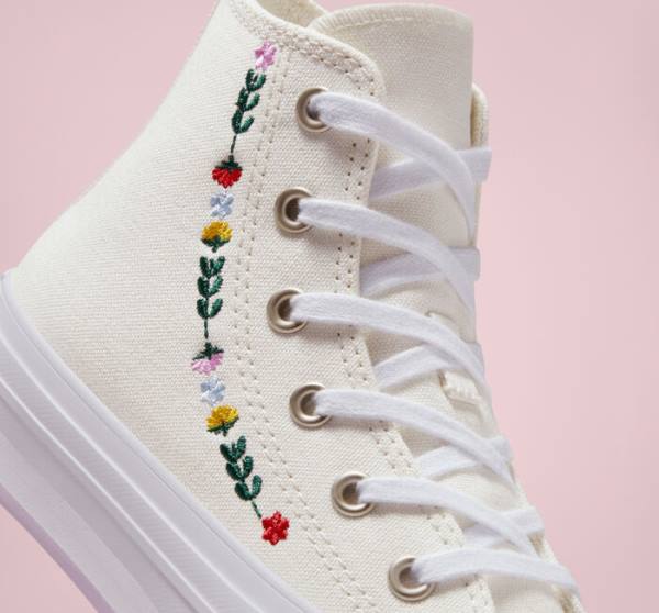 Tenisi Inalti Converse Chuck Taylor All Star Lift Platforma Floral Embroidery Albi Albi | CV-804UFH