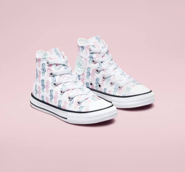 Tenisi Inalti Converse Chuck Taylor All Star Seahorses Albi Roz Albastru Deschis | CV-830SEP