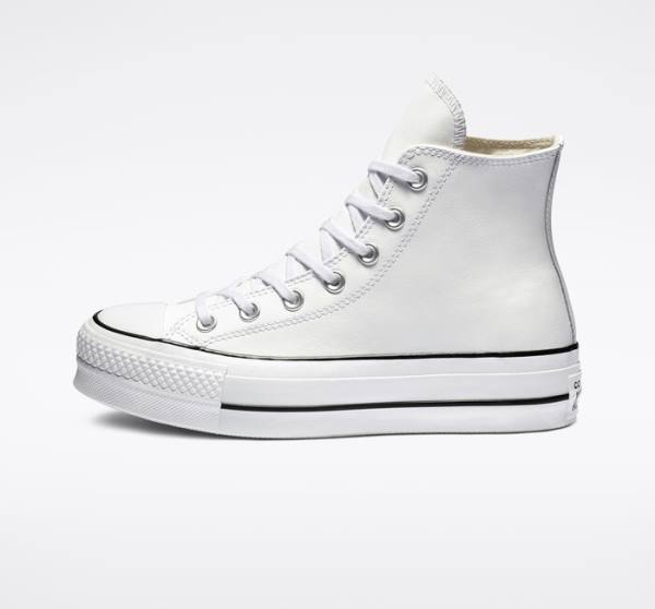 Tenisi Inalti Converse Chuck Taylor All Star Lift Platforma Piele Albi Negrii Albi | CV-835DZS