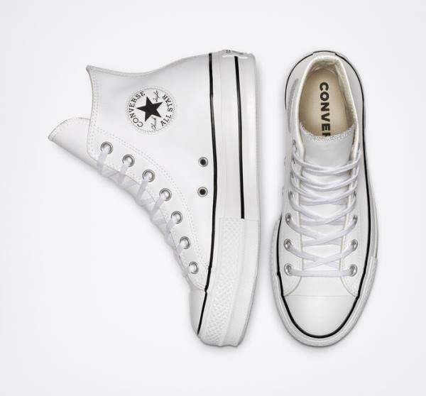 Tenisi Inalti Converse Chuck Taylor All Star Lift Platforma Piele Albi Negrii Albi | CV-835DZS