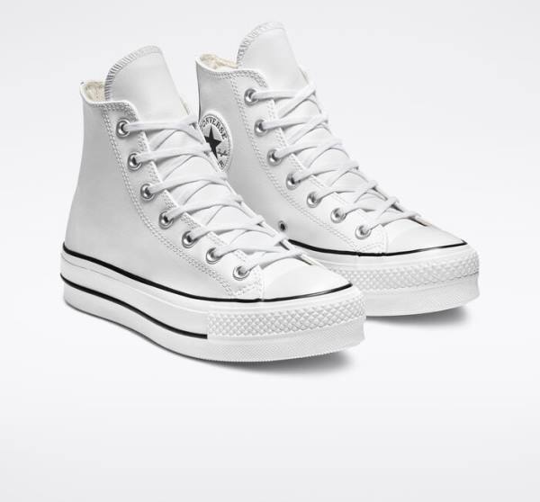 Tenisi Inalti Converse Chuck Taylor All Star Lift Platforma Piele Albi Negrii Albi | CV-835DZS