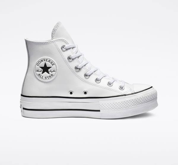 Tenisi Inalti Converse Chuck Taylor All Star Lift Platforma Piele Albi Negrii Albi | CV-835DZS