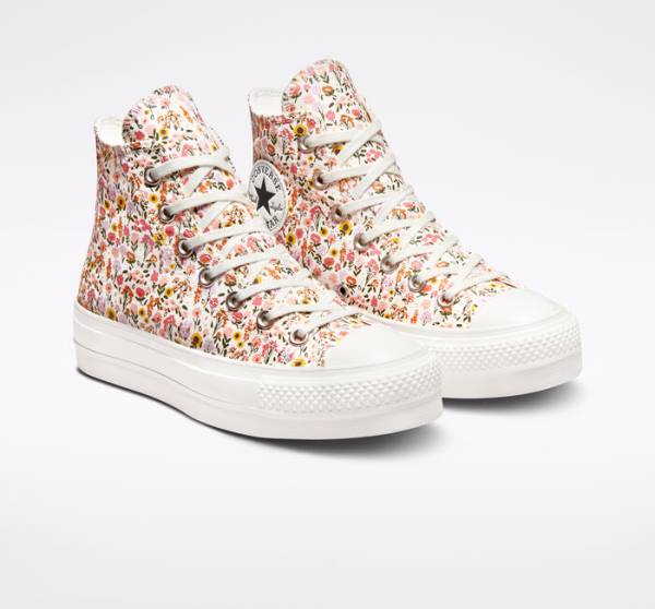 Tenisi Inalti Converse Chuck Taylor All Star Lift Platforma Florals Bej Albi Roz | CV-964NWJ