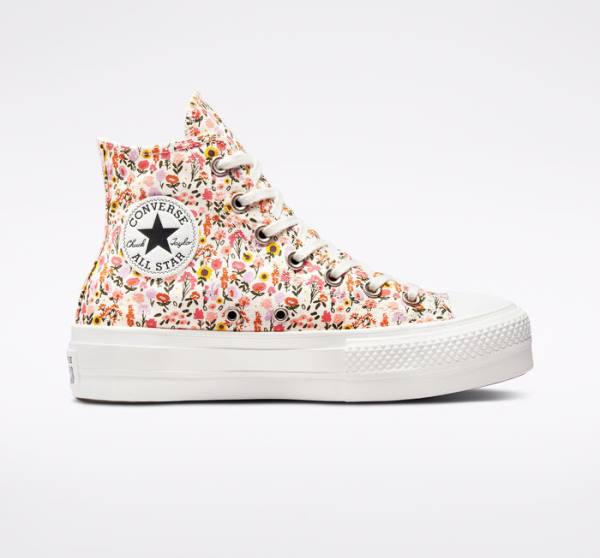 Tenisi Inalti Converse Chuck Taylor All Star Lift Platforma Florals Bej Albi Roz | CV-964NWJ