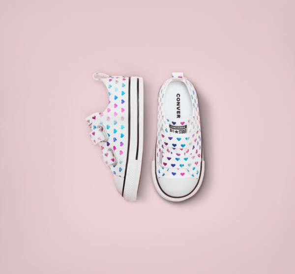 Tenisi Low Top Converse Chuck Taylor All Star Easy-On Foil Hearts Albi Negrii Roz | CV-035DPZ