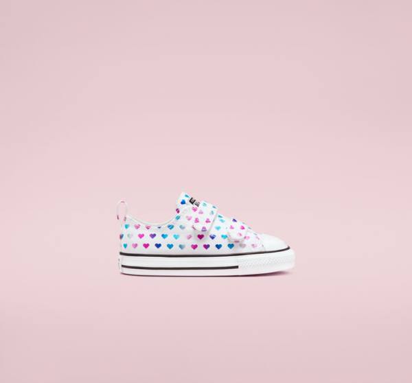 Tenisi Low Top Converse Chuck Taylor All Star Easy-On Foil Hearts Albi Negrii Roz | CV-035DPZ