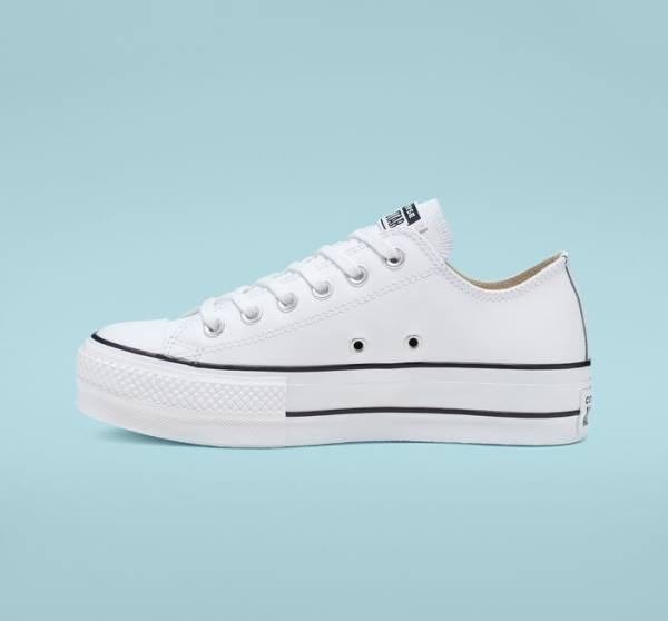 Tenisi Low Top Converse Chuck Taylor All Star Lift Platforma Piele Albi Negrii Albi | CV-043GYS