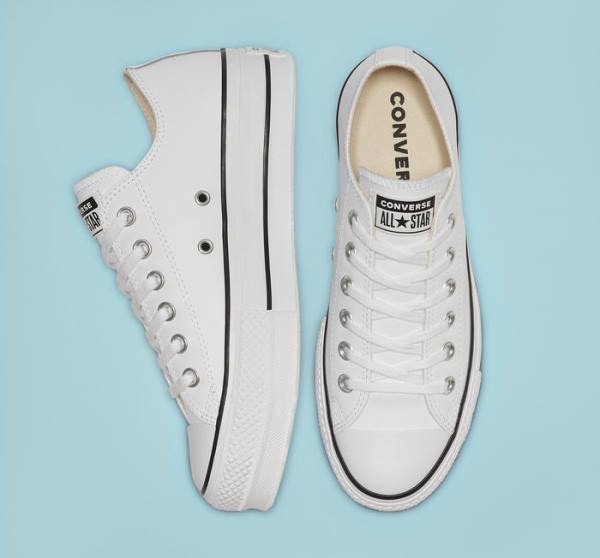 Tenisi Low Top Converse Chuck Taylor All Star Lift Platforma Piele Albi Negrii Albi | CV-043GYS