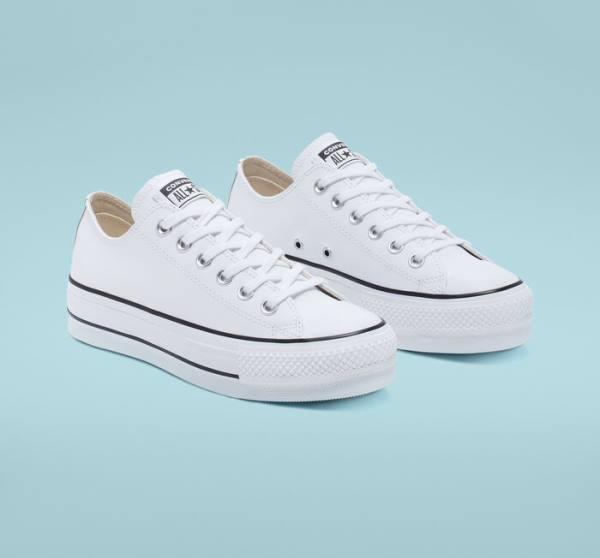 Tenisi Low Top Converse Chuck Taylor All Star Lift Platforma Piele Albi Negrii Albi | CV-043GYS