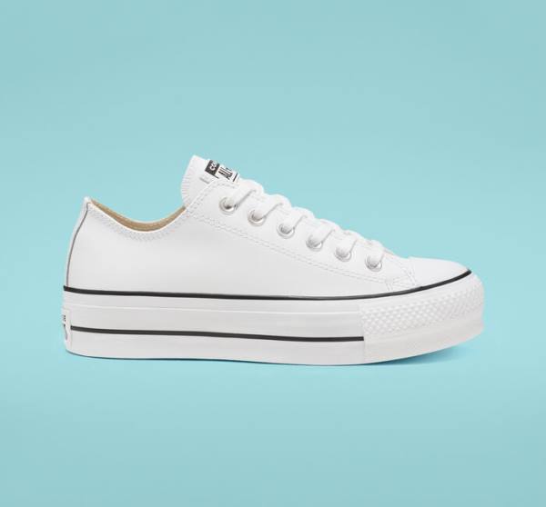 Tenisi Low Top Converse Chuck Taylor All Star Lift Platforma Piele Albi Negrii Albi | CV-043GYS