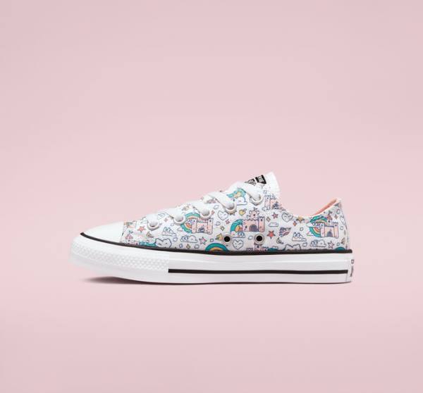 Tenisi Low Top Converse Chuck Taylor All Star Rainbow Castles Albi Roz Turcoaz | CV-324TSP