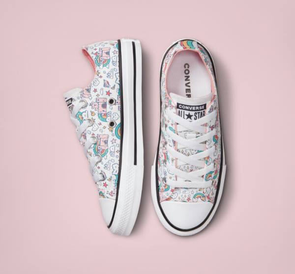 Tenisi Low Top Converse Chuck Taylor All Star Rainbow Castles Albi Roz Turcoaz | CV-324TSP