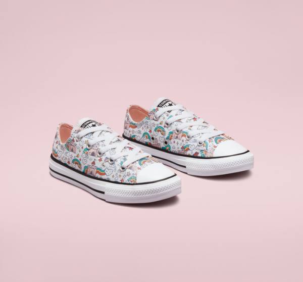 Tenisi Low Top Converse Chuck Taylor All Star Rainbow Castles Albi Roz Turcoaz | CV-324TSP