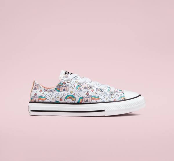 Tenisi Low Top Converse Chuck Taylor All Star Rainbow Castles Albi Roz Turcoaz | CV-324TSP