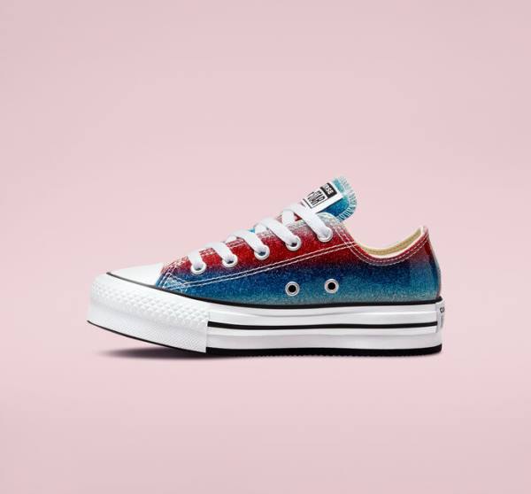 Tenisi Low Top Converse Chuck Taylor All Star Lift Platforma Glitter Drip Albastri Albi Rosii | CV-360REU