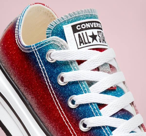 Tenisi Low Top Converse Chuck Taylor All Star Lift Platforma Glitter Drip Albastri Albi Rosii | CV-360REU