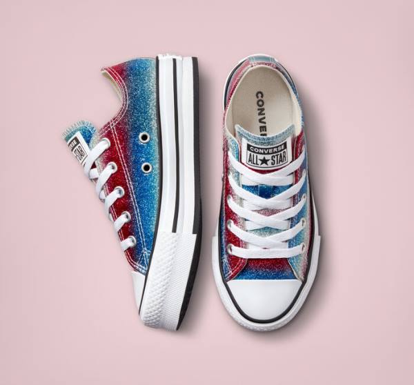 Tenisi Low Top Converse Chuck Taylor All Star Lift Platforma Glitter Drip Albastri Albi Rosii | CV-360REU