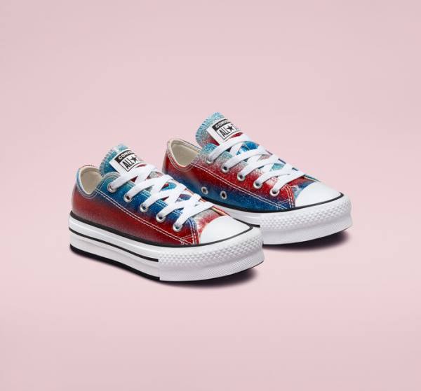 Tenisi Low Top Converse Chuck Taylor All Star Lift Platforma Glitter Drip Albastri Albi Rosii | CV-360REU