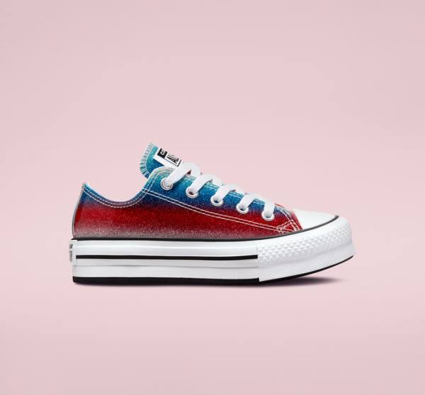 Tenisi Low Top Converse Chuck Taylor All Star Lift Platforma Glitter Drip Albastri Albi Rosii | CV-360REU