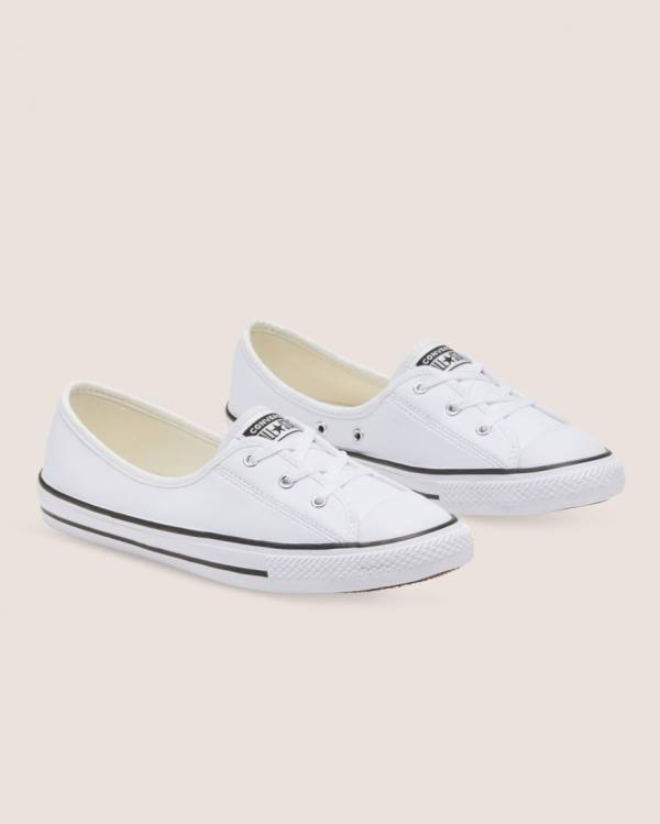 Tenisi Low Top Converse Chuck Taylor All Star Ballet Dantela Faux Piele Slip Albi | CV-431UNT