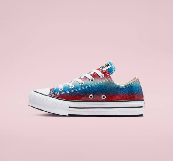 Tenisi Low Top Converse Chuck Taylor All Star Lift Platforma Glitter Drip Albastri Albi Rosii | CV-492WPQ