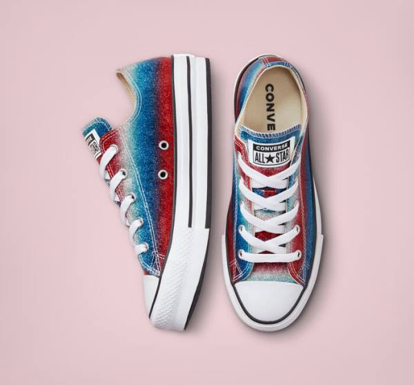 Tenisi Low Top Converse Chuck Taylor All Star Lift Platforma Glitter Drip Albastri Albi Rosii | CV-492WPQ