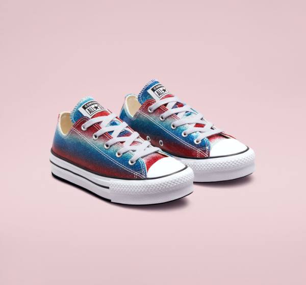 Tenisi Low Top Converse Chuck Taylor All Star Lift Platforma Glitter Drip Albastri Albi Rosii | CV-492WPQ