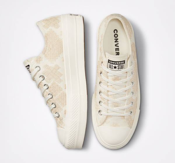 Tenisi Low Top Converse Chuck Taylor All Star Lift Platforma Tonal Embroidery Albi | CV-531ZIY