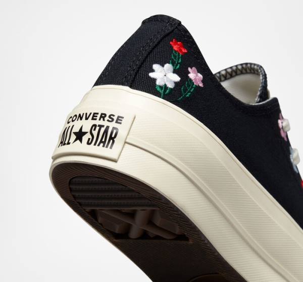 Tenisi Low Top Converse Chuck Taylor All Star Lift Platforma Floral Embroidery Negrii Colorati | CV-619XVC