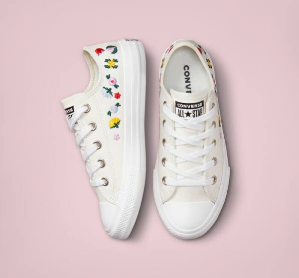 Tenisi Low Top Converse Chuck Taylor All Star Floral Embroidery Albi Albi | CV-807RJH