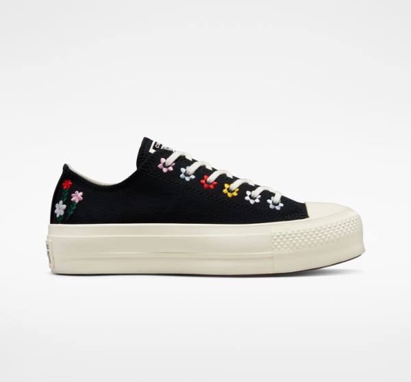 Tenisi Low Top Converse Chuck Taylor All Star Lift Platforma Floral Embroidery Negrii Colorati | CV-902NPB