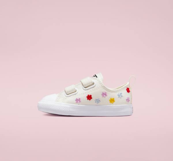 Tenisi Low Top Converse Chuck Taylor All Star Easy-On Floral Embroidery Albi Albi | CV-960ZSK