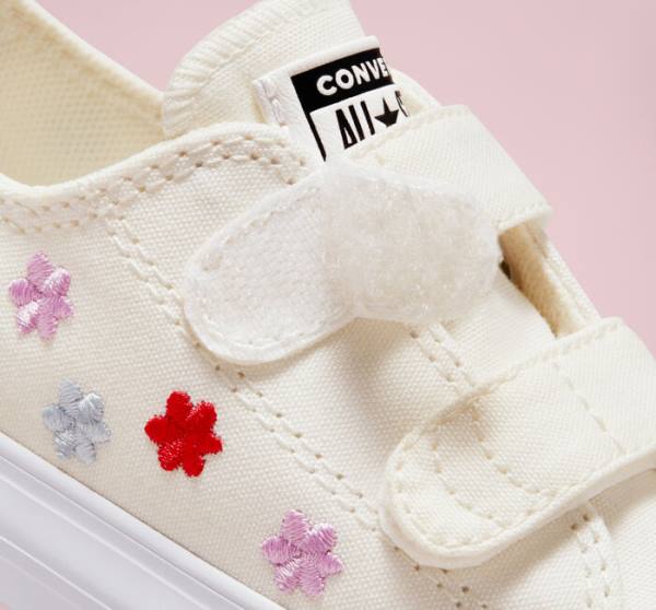 Tenisi Low Top Converse Chuck Taylor All Star Easy-On Floral Embroidery Albi Albi | CV-960ZSK