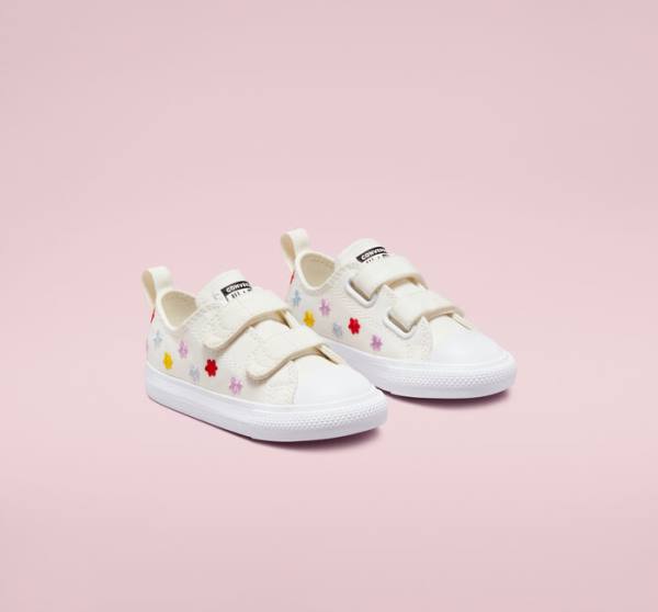 Tenisi Low Top Converse Chuck Taylor All Star Easy-On Floral Embroidery Albi Albi | CV-960ZSK