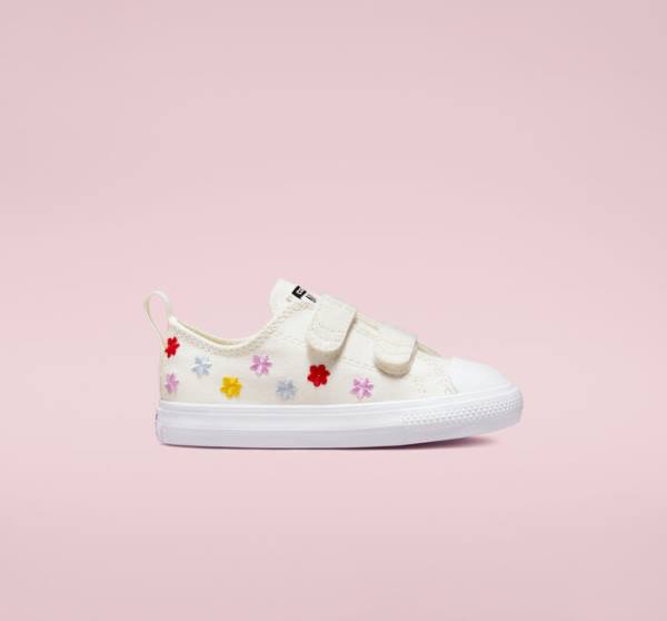 Tenisi Low Top Converse Chuck Taylor All Star Easy-On Floral Embroidery Albi Albi | CV-960ZSK