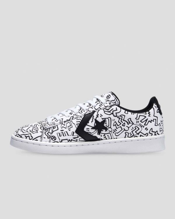 Tenisi Low Top Converse Keith Haring Pro Piele Albi Negrii Rosii | CV-059KQH