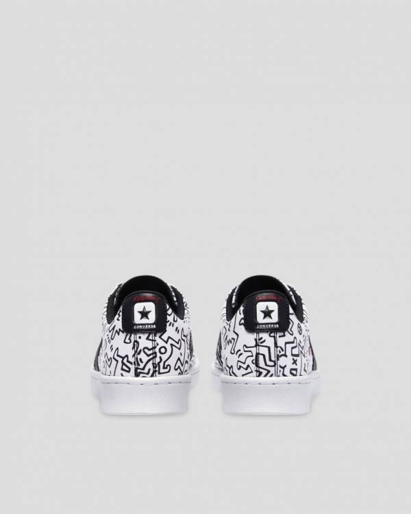 Tenisi Low Top Converse Keith Haring Pro Piele Albi Negrii Rosii | CV-059KQH