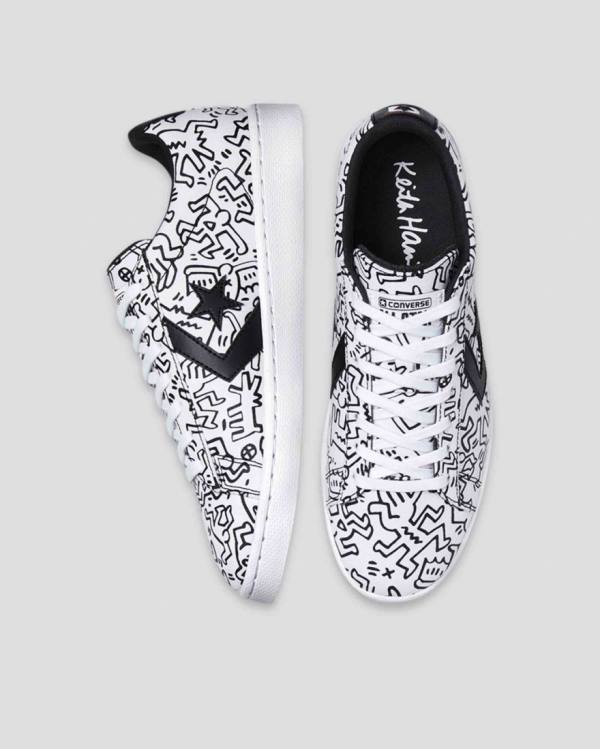 Tenisi Low Top Converse Keith Haring Pro Piele Albi Negrii Rosii | CV-059KQH