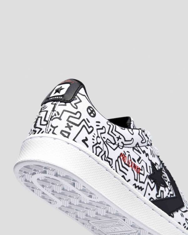 Tenisi Low Top Converse Keith Haring Pro Piele Albi Negrii Rosii | CV-059KQH