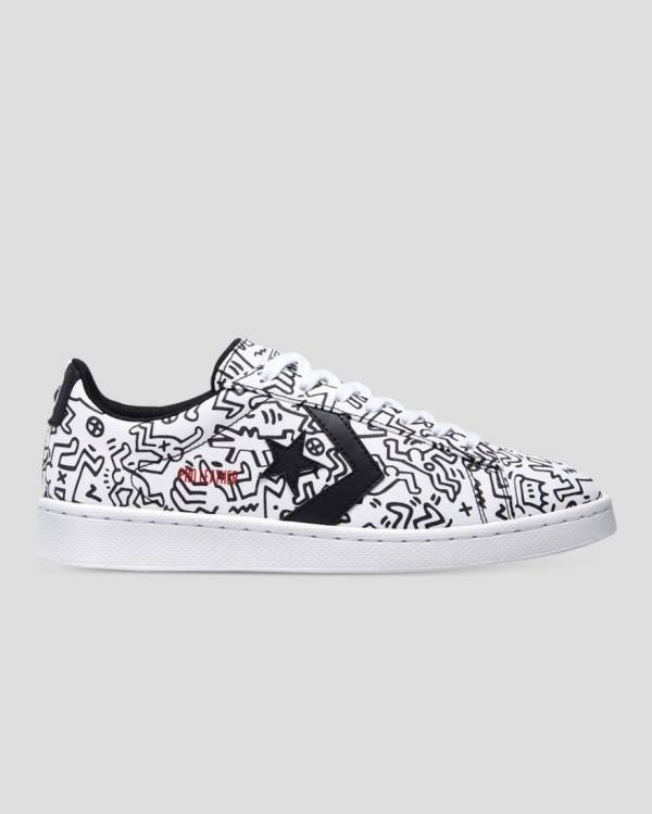 Tenisi Low Top Converse Keith Haring Pro Piele Albi Negrii Rosii | CV-059KQH