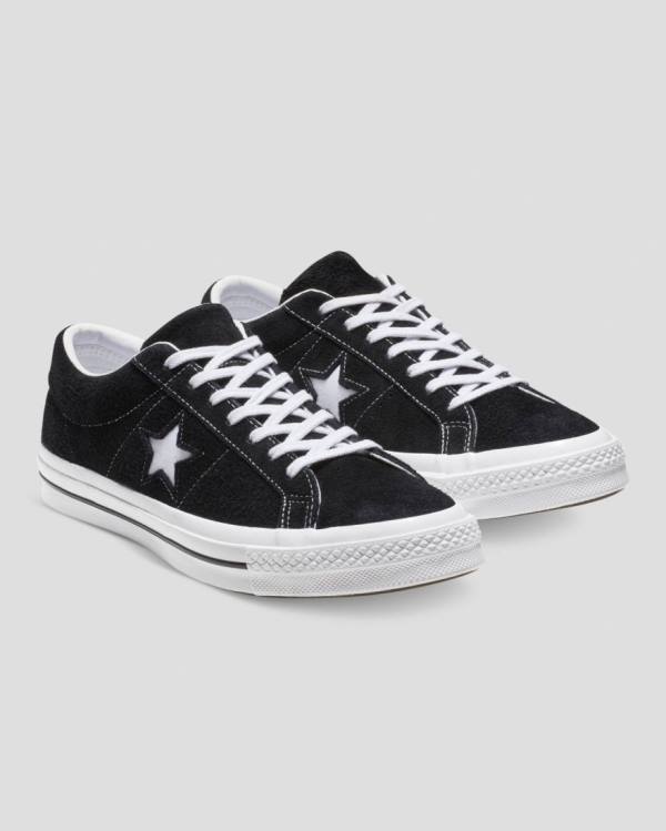 Tenisi Low Top Converse One Star Premium Piele Intoarsa Negrii | CV-983OUB