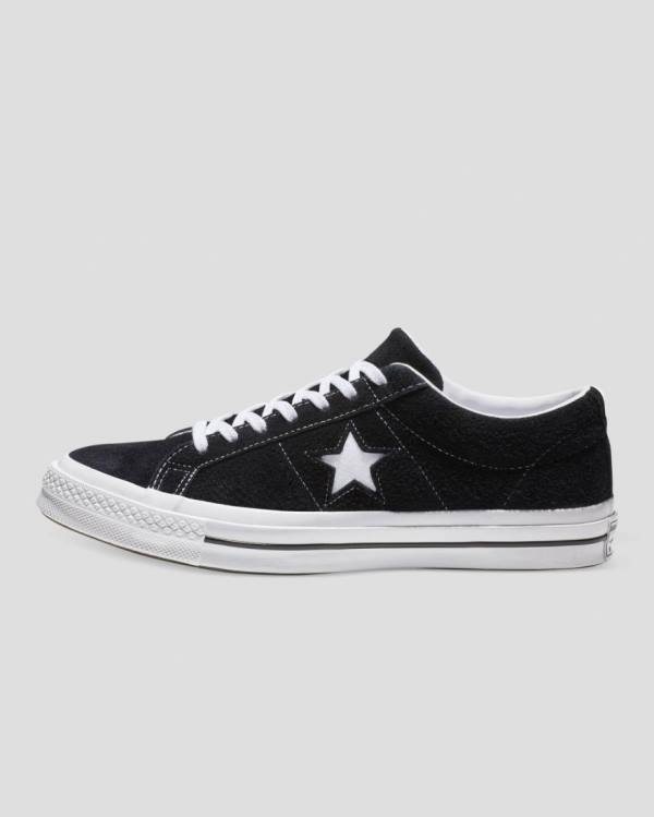 Tenisi Low Top Converse One Star Premium Piele Intoarsa Negrii | CV-983OUB