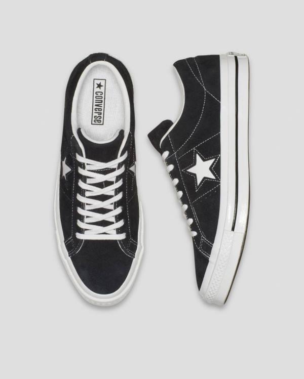 Tenisi Low Top Converse One Star Premium Piele Intoarsa Negrii | CV-983OUB