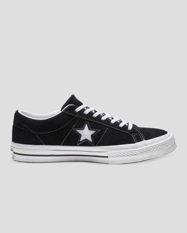 Tenisi Low Top Converse One Star Premium Piele Intoarsa Negrii | CV-983OUB